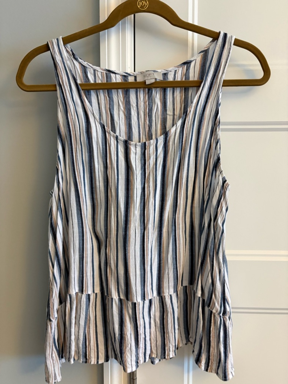 Loft Striped Sleeveless Ruffle-Hem Tank Top - Blue & White